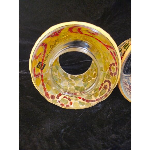 Mosaic Home Interiors Glass Candle Globes With Yellow & Red Tile Designs - Picture 7 of 8